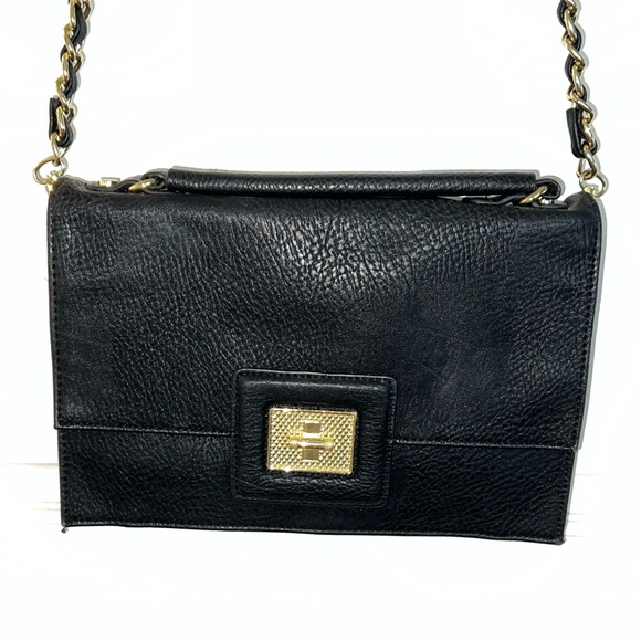 Olivia + Joy Black Faux Leather Clutch with Long Chain Strap - Picture 1 of 11